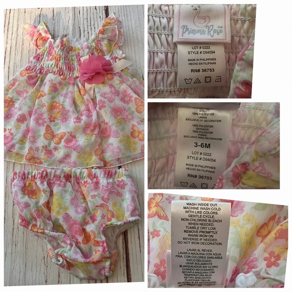 Lot/5‎ Baby Girls Clothing Size 3-6 Months (2) Hats (1) Swimsuit (2) Sun Dresses